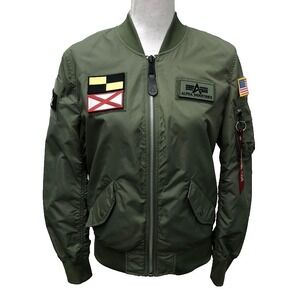 Alpha Industries Bomber Jacket Womens Small Utility Green Aviation Patches